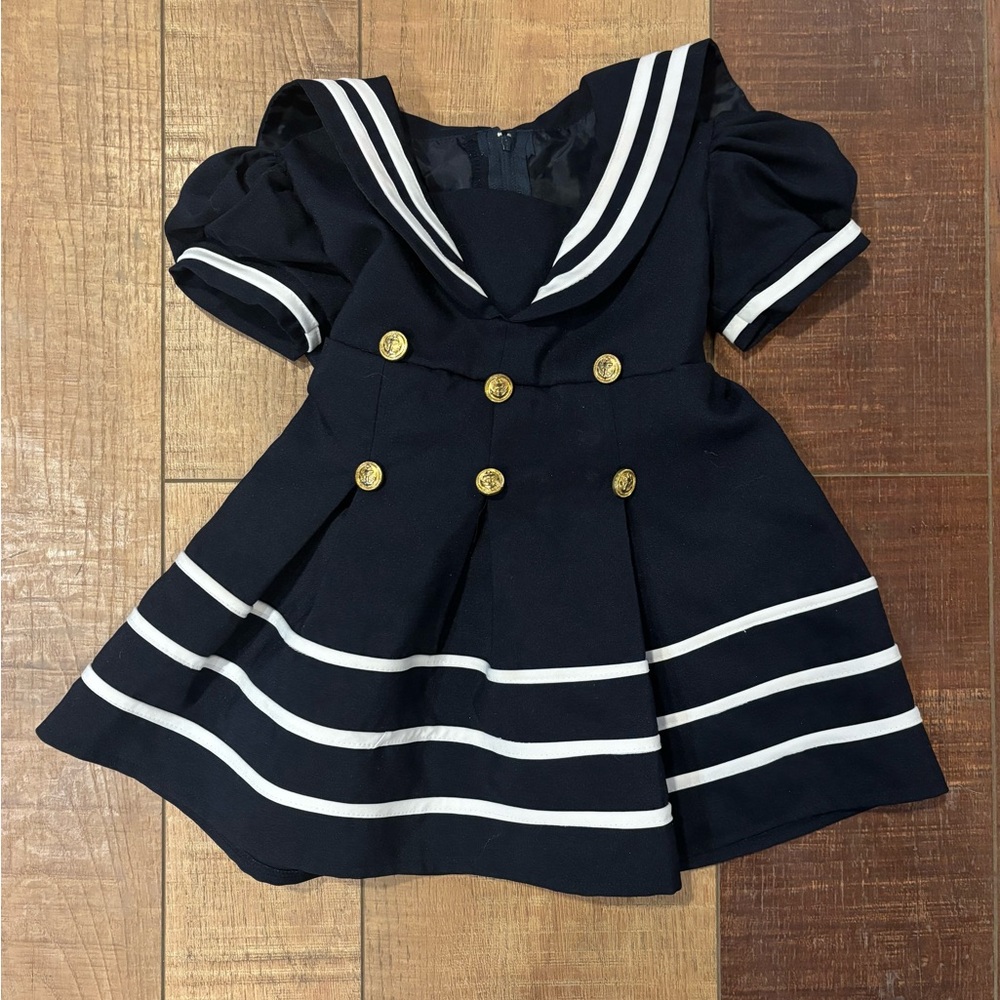Navy Blue Sailor Dress for Little Girls